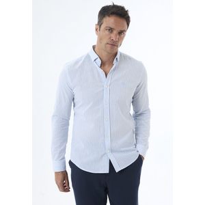 Jimmy Sanders Overhemd - Gestreept - Poplin Katoen Linnen - Lange Mouw Heren Blauw - L