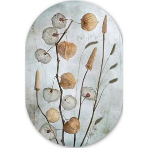 Stilleven - Natuur - Herfst - Droogbloemen - Bruin Kunststof plaat (3mm dik) - Ovale spiegel vorm op kunststof