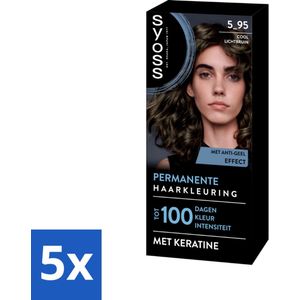 5 x SYOSS - Permanent Coloration 5-95 - Haarverf - Permanente Haarkleuring - Cool Lichtbruin - Grijsdekking - Vermindert Haarbreuk - Haarverf - Permanent Coloration - Cool Lichtbruin - Grijsdekking - Haarverf Met Keratine
