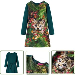 vidaXL Meisjesjurk - Kinderjurk - Kinderjurk met lange mouwen 104 donkergroen - Jurk Groen - Langmouwig Jurkje - Kinderkledij