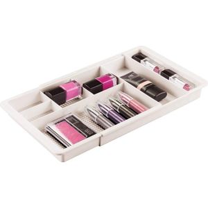 Cosmetica-organizer met vakken, uittrekbare opbergdoos voor de lade, perfect voor het opbergen van make-up, sieraden en voor kleine badkameraccessoires, crèmekleurig