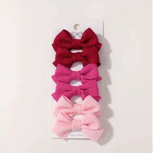 Haarspeldjes - 6 stuks - Strikjes - Meisjes - Leuk Als Cadeautje - Rood - Knalroze - Lichtroze - Goede Kwaliteit