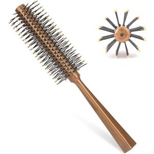 Kleine ronde borstel, ronde haarborstel voor föhnen met nylon borstelharen draagbare gouden rolborstel, 1 inch mini quiff roller voor vrouwen kort lang haar dun haar krullende pony mannen baard
