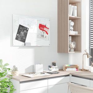 Whiteboard met 4 stiften, 6 magneten, 1 spons, 1 opbergbak en een eenvoudig afwasbare glazen schildersezel met wandmontage, 90 x 60 cm
