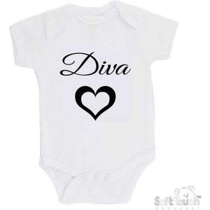 100% katoenen Romper ""Diva"" Unisex Katoen Wit/zwart Maat 56/62