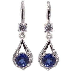 Saffier Dames Oorbellen - Saffier Dames Oorhangers Zilver 925 - Zilver 925 Saffier oorhangers 1ct - Sapphier Silver Earrings - Amona Jewelry