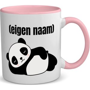Akyol - liggende panda met eigen naam koffiemok - theemok - roze - Panda - panda liefhebbers - mok met eigen naam - iemand die houdt van panda's - verjaardag - cadeau - kado - 350 ML inhoud