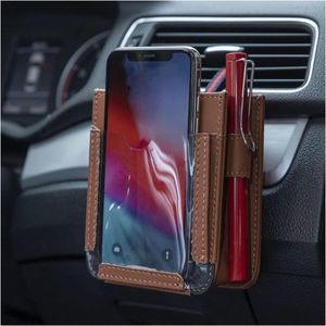 Opbergtas voor mobiele telefoon - auto ventilatiesleuf - multifunctioneel - licht - klein - opslag - bruin .