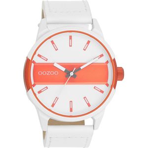 Wit/fluo oranje OOZOO horloge met witte leren band - C11316