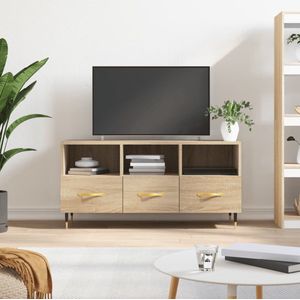 The Living Store TV-meubel Sonoma Eiken - 102 x 36 x 50 cm - Stevig bewerkt hout - 3 vakken en 3 lades