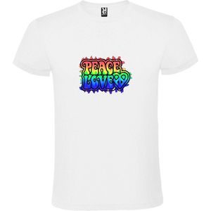 Wit T shirt met Full Color print  ""Peace and Love“ Flower Power Logo print size XS