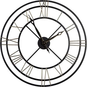 16 inch moderne wandklok, decoratieve vintage antiek zwart goud Romeinse cijfer bijna niet tikken moderne metalen klok woondecoratie voor woonkamer, slaapkamer, keuken, outdoor wandklok decor-40 cm