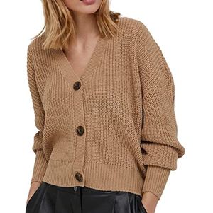 Dames V-hals manchet cardigan - Gebreide ivoor kleur