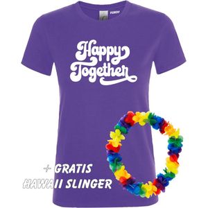 Dames T-shirt Happy Together | Love for all | Gay Pride | Regenboog LHBTI | Paars dames | maat M