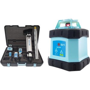 Hedue® Rotatielaser Q1 - Bouwlaser Rotatielaser zelfnivellerend met rode laserstraal, in grote koffer (incl. statief, afstandsbediening, laserontvanger, nivelleerlat, lader)