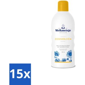 15 x Melkmeisje Bad en Douche Crème Zonnebloem en Melk 1000 ml - Zacht - Gevoed - Gezin - Douche - Bad
