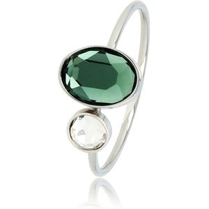 My Bendel Ring zilverkleurig met groene en kristal glassteen - Fijne aanschuifring met groene en kristal glassteen, gemaakt van mooi blijvend edelstaal - Met luxe cadeauverpakking