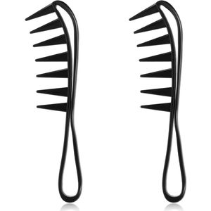 Allecto Plus - Set van 2 Krulkammen voor Kappers en Thuissalon (Zwart) - Brede Tandkam Haarkam - Antistatische Kam voor Verschillende Haartypes