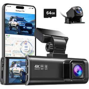 REDTIGER® Dashcam Voor Auto - Dashcam Voor Auto Full HD GPS - Dual Dashcam Voor Auto - Dashcam Auto - Dashcam Voor Auto Voor en Achter - Dashcam Auto Voor en Achter - Dashcam Voor Auto Met Wifi - Dashcam Wifi