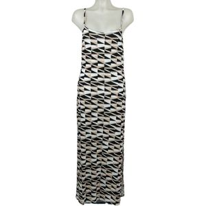 Angelle Milan – Travelkleding voor dames – Beige/Zwart/Wit Triangles Lange Jurk met Bandjes – Ademend – Kreukherstellend – Duurzame jurk - In 5 maten - Maat XL