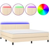 vidaXL - Boxspring - met - matras - en - LED - stof - crèmekleurig - 180x200 - cm