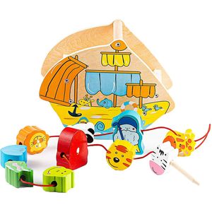 Talinu rijgspel van hout met 10 grappige figuren, rijgspeelgoed voor fijne motoriek, combinatievermogen en concentratievermogen, speelgoed vanaf 10 maanden