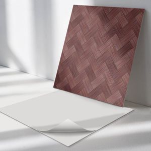 Wallfluent Vinyl Wandpaneel - Houten vlechtpatroon Wandpaneel PVC - 50 cm x 50 cm - Bruin Vinyl Wandpaneel - Set van 4 - Vierkant Wandbekleding Vinyl - Texturen Wandpaneel - Zelfklevend Wandpaneel - Wandpaneel Keuken en Badkamer