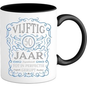 50 Jaar Legendarische Gebrouwen Abraham en Sarah Mok met tekst | Donker Blauw - Zilver | Grappig Verjaardag Beker Cadeau | Bedrukte Mokken | Zwart | 330 ML