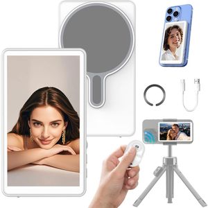 Vlog Camera-Selfiemonitor achtercamera-Magnetische Selfie Vlog Monitor-1080P-scherm met draadloze verbinding met mobiele telefoon -60Hz- Achtercamera selfiescherm met afstandsbediening-(wit)