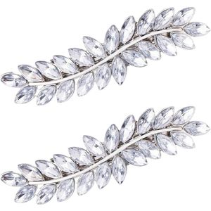 2pcs Franse Haarclips voor Vrouwen - Dun Haar - Kristallen Bruiloft Haarclips - Zilveren Strass Haaraccessoires - Sprankelende Bruid Hoofdbedekking voor Vrouwen Meisjes (Zilver)