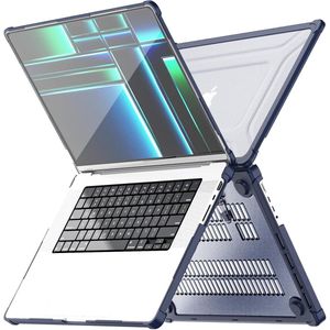 Hoes Geschikt voor MacBook Pro 16 inch Hoes Blauw shockproof heavy duty hoesje - MacBook Pro 16 inch Case 2025-2021 M4 M3 M2 M1 A3403 A3186 A2991 A2780 A2485 case met Opvouwbare kickstand hoes hardcover