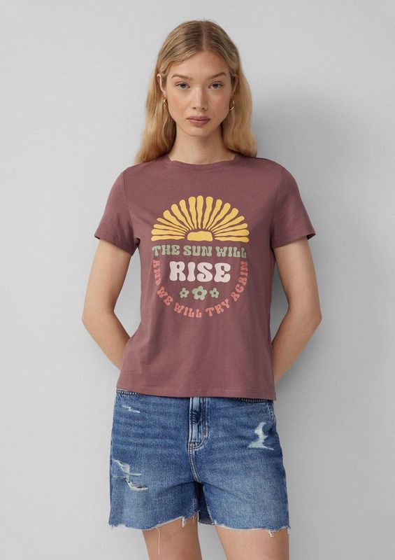 QS - Shirt - Geel Lichtgrijs Pastelgroen Bessen - T-shirt