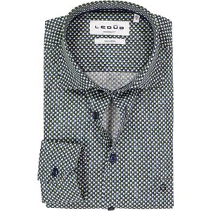 Ledub - Modern Fit - Overhemd - Donkerblauw Dessin - Strijkvriendelijk