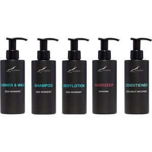Compleet pakket Zen Moment - Shower & Wash + Shampoo + Bodylotion + Hamam Handzeep + Coconut conditioner - 300 ml per fles - complete set van 5 stuks - bodycare - luxe fles - Cadeau
