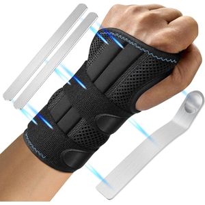 Polssteun 3 metalen rails - carpaal tunnelsyndroom - voor vrouwen en mannen - polspalk tendinitis artritis - verstuikingsherstel