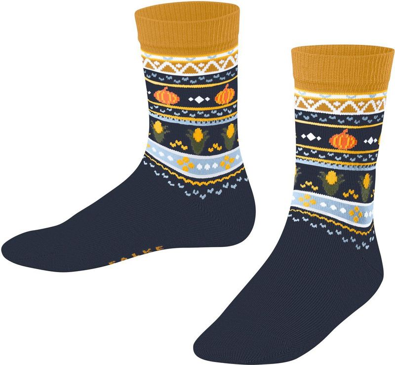 FALKE Pumpkin Fair Isle gedessineerd katoen sokken kinderen blauw - maat 27-30
