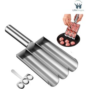 LifeStages - Gehaktballen Maker - Keuken Drievoudige Gehaktbal Maker - Handmatige Roestvrij Staal Gehaktbal Vorm met Snij Spatten - Lange Steel Gehaktbal Maker - Vleesklopper Maker DIY Gehaktbal Maken Set (3)