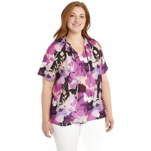 Gebloemde voile lange tuniek met V-hals met ruches