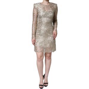 Lace Mini Dress Floral Embroidered Long Sleeves Wo - Gold Dresses