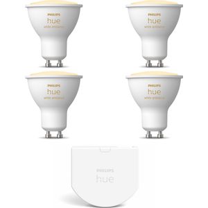Philips Hue Uitbreidingspakket White Ambiance GU10 - 4 Hue Lampen en Wall Switch - Warm tot Koelwit Licht - Dimbaar