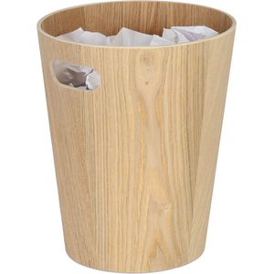 Relaxdays papierbak hout - rond - 7,5 l - zonder deksel - 28 x 23 cm - kantoor - natuur