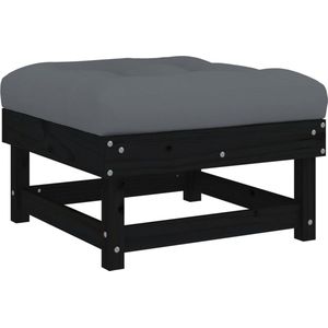 vidaXL Tuinvoetenbank - Grenenhout - Zwart - Inclusief Kussen Tuin Bank - Voetenbank - Lounge Set - Buitenbank - Teak Bank