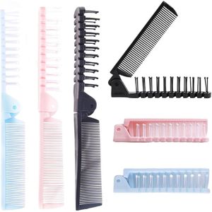 3 stuks opvouwbare haarborstel en kam, plastic draagbare haarborstel, tas, haarkam, dubbele kop, massage-haarkam voor dik dun haar (zwart, blauw, roze)