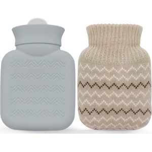 Warmwaterkruik - 1 stuk warmwaterkruik - donzige warmwaterkruik - warmwaterkruik met deksel - kruik in gebreide hoes - kleine lekvrije warmwaterkruik - gestreepte warmwaterkruik - 350ml warmwaterkruik - 10*16 cm