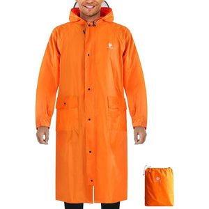 Unisex waterdichte draagbare lichtgewicht regenjas Compacte regenponcho met capuchon Herbruikbaar met mouwen voor buitenshuis werken Backpacken Kamperen, Oranje.