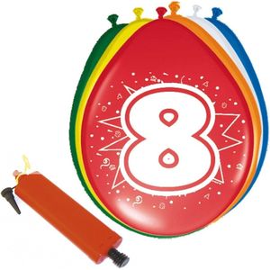 Folat - Verjaardag ballonnen pakket 8 jaar - 32x stuks met ballonpomp