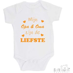 100% katoenen Romper ""Mijn Opa & Oma zijn de liefste"" Unisex Katoen Wit/mosterd Maat 56/62