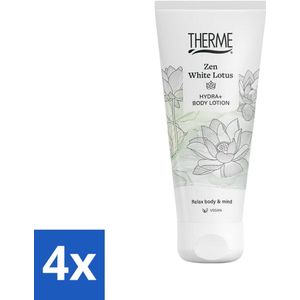 4 x Therme - Zen White Lotus - Bodylotion - Hydraterend - Verzorgend - 200ml - Lichaamslotion - Hydraterende Lotion - Verzorging - Witte Lotus - Jasmijn