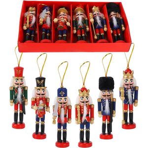 6 stuks kerst houten notenkraker ornamenten, 13 cm mini-figuren soldaat notenkraker pop, houten notenkraker koning beeldjes opknoping ornamenten voor traditionele kerstboom decoratie, feest decor