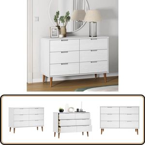 vidaXL Ladekast - MOLDE - 113x40x80 cm - Wit Ladekast - Scandinavisch - Grenenhout - Vintage - Opbergkast